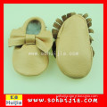 2015 zhejiang factory direct supply pink bow cow leather flat fabric baby moccasin shoes for boy